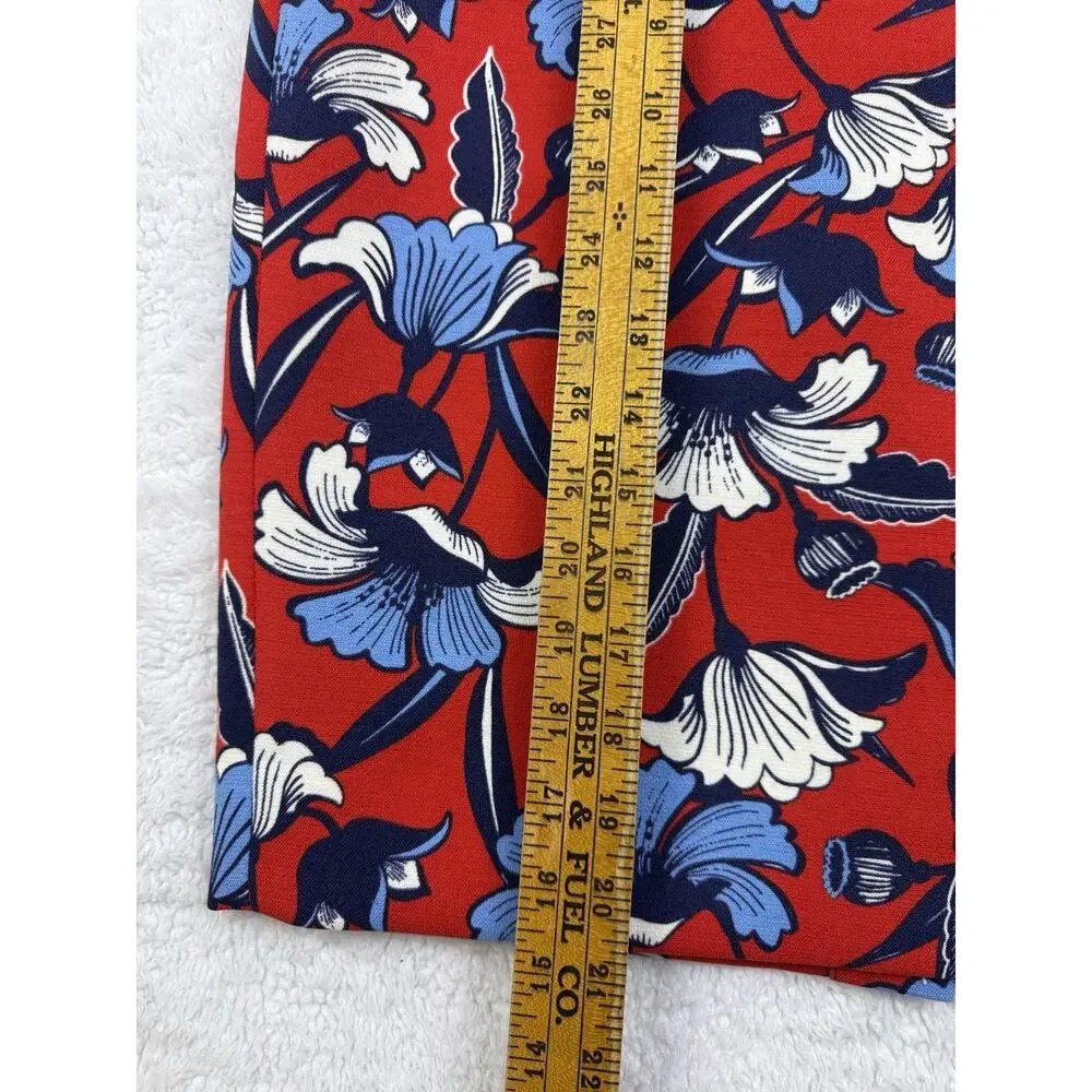 J.Crew Pencil Skirt Womens 2 Red White Blue Floral Ponte Knit Lined Knee Length